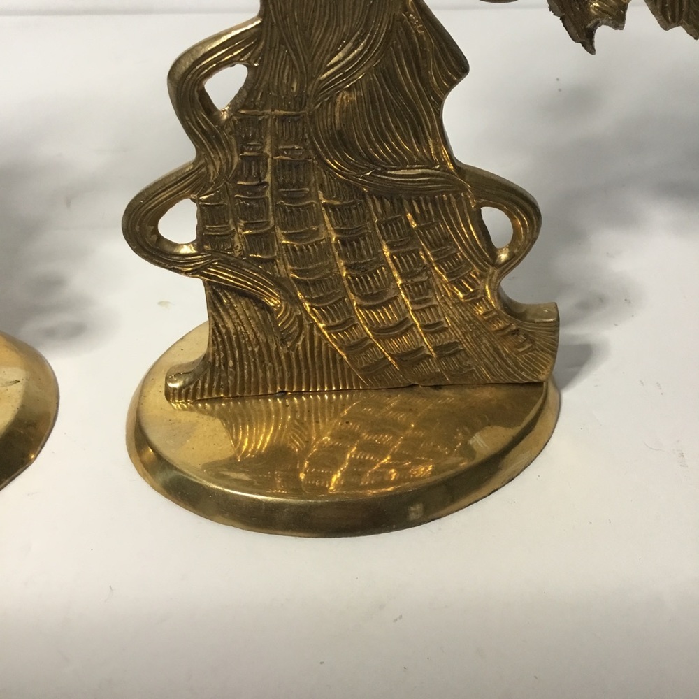 Pair Of Vintage Long-Haired Maiden Brass Taper Candleholders Made In India - Picture 5 of 9